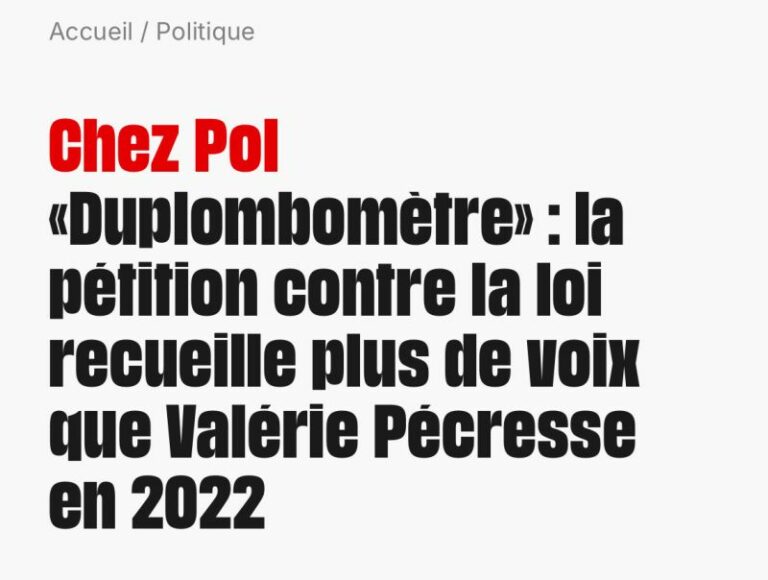 Capture d’écran de l’article “Duplombomètre : la pétition contre la loi recueille plus de voix que Valérie Pécresse en 2022”.