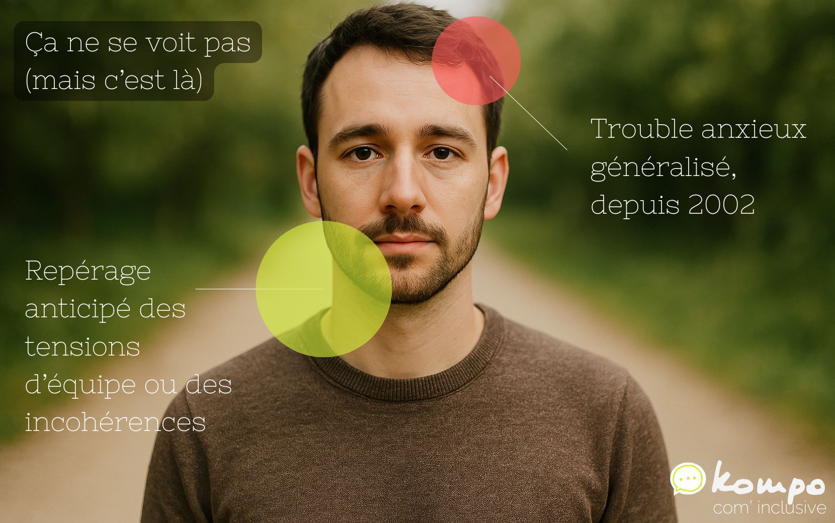 Handicap invisible : trouble anxieux généralisé (depuis 2002) – atout : repérage anticipé des tensions d’équipe ou des incohérences.