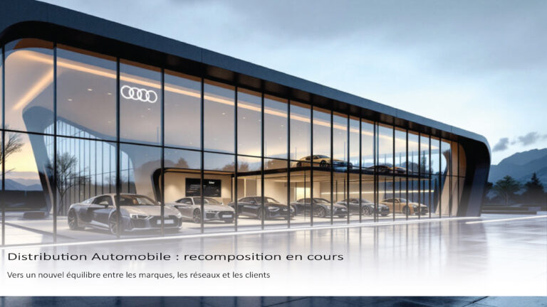 Façade vitrée d’une concession Audi moderne avec des véhicules exposés sur deux niveaux