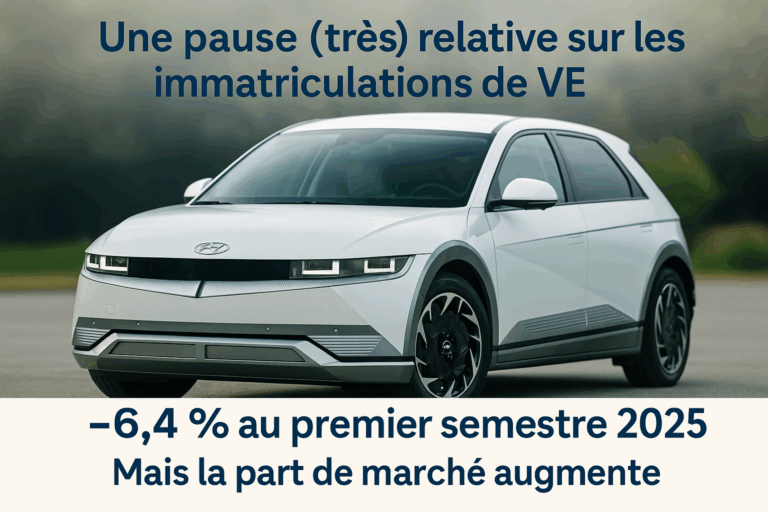 Une pause (très) relative sur les immatriculations de VE. Baisse au premier semestre, mais la part de marché augmente.