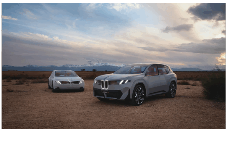 BMW Neue Klasse – prototypes Vision i3 et Vision iX3 dans le désert, 2025