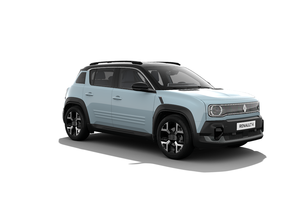 Renault 4 E-Tech électrique Renault 4 E-Tech électrique, SUV compact 100 % électrique en bleu clair.