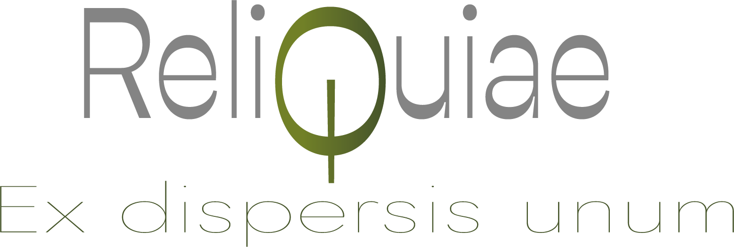Logo Reliquiae avec lettre Q stylisée et devise Ex dispersis unum