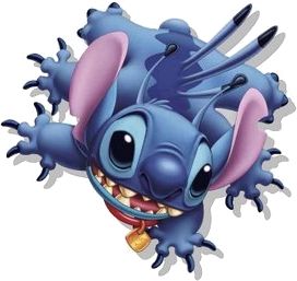 Personnage bleu ressemblant à Stitch, avec six membres, de grandes oreilles et une expression espiègle, utilisé ici comme représentation humoristique d’un tardigrade.